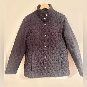 L.L. Bean Quilted Diamond Black Jacket, Pockets, Snap Closure,  Sz M Plaid, EUC